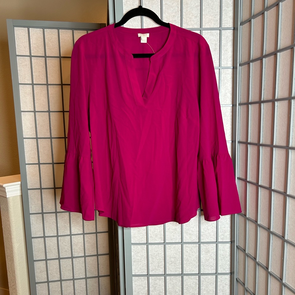 NWT J. Crew Fuchsia Blouse with Bell Sleeves